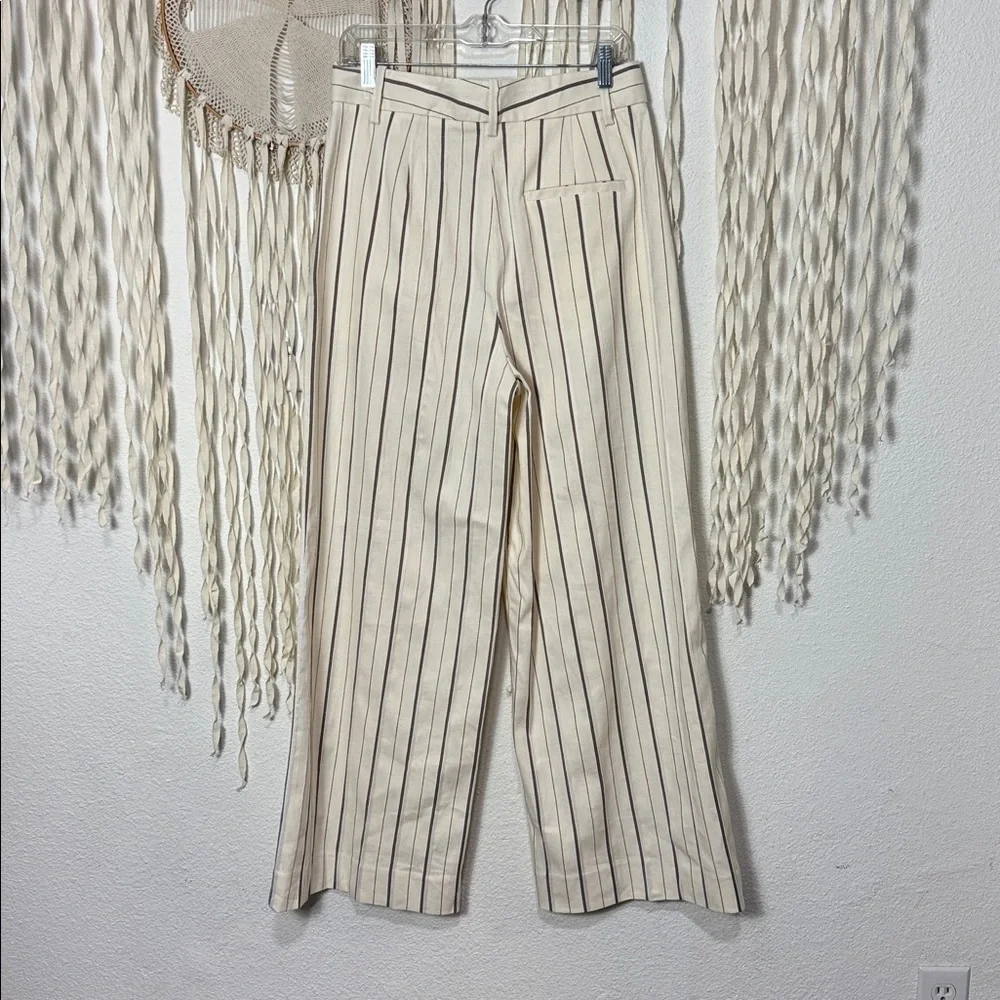 Banana Republic NWT Alva Linen Cotton Stripe Wide Leg High Rise Trouser US8/P